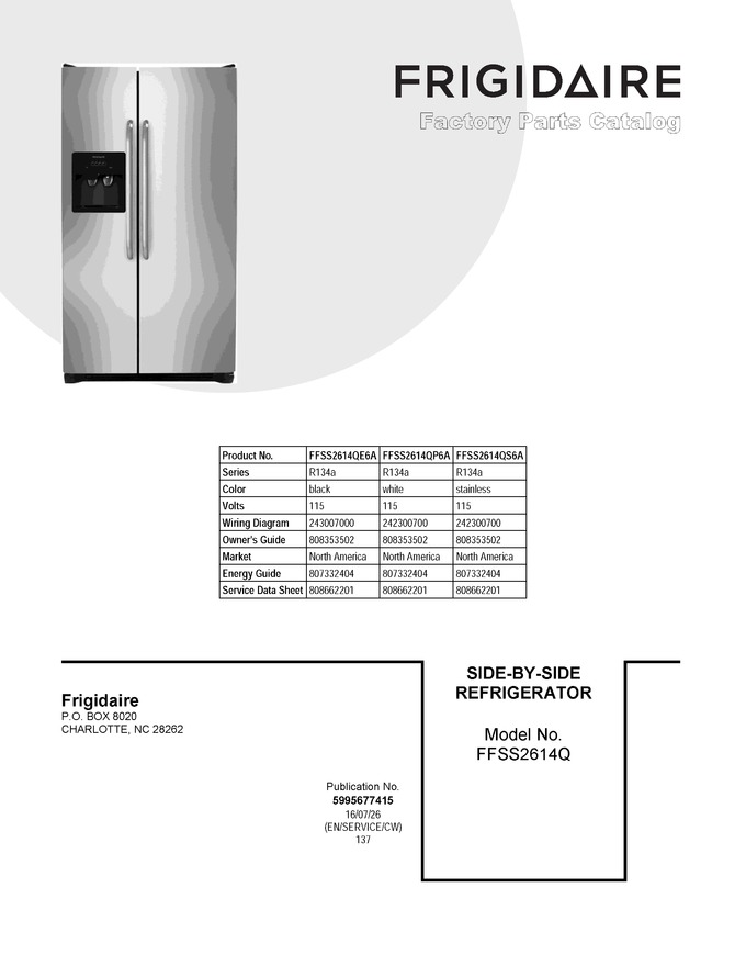 FFSS2614QS6A | Automatic Appliance Parts : Appliance Model Lookup