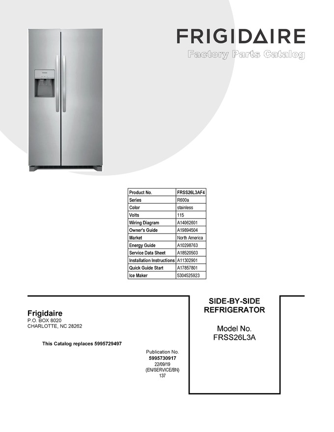 FRSS26L3AF4 | Automatic Appliance Parts : Appliance Model Lookup