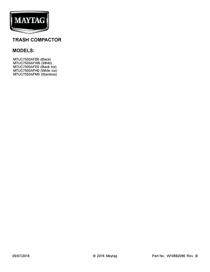 Diagram for MTUC7500AFE0