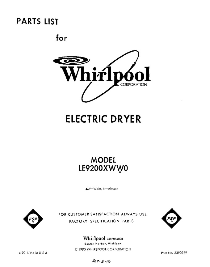 Diagram for LE9200XWN0