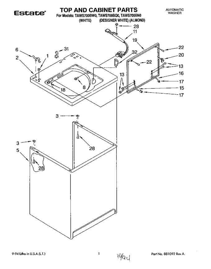 Diagram for TAWS700BW0