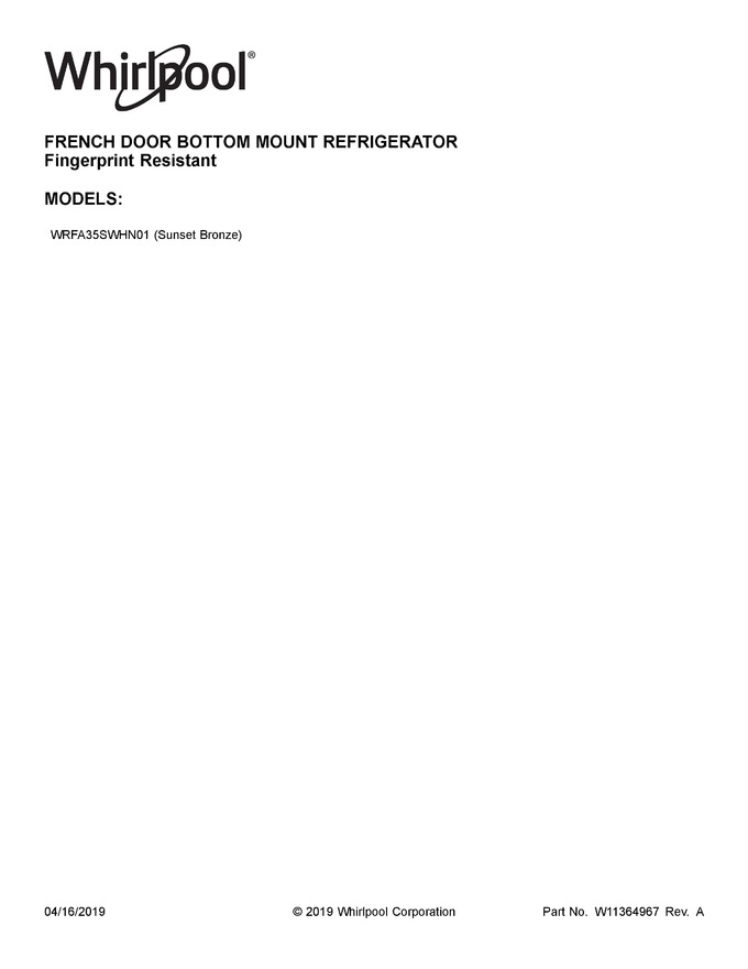 Diagram for WRFA35SWHN01