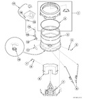 Diagram for Outer Tub, Cover, Bearing And Seal Housing, Pressure Hose And counterweight (drawing 1 Of 2) (models With The Letter “n” In The 3rd Or 6th Character Of The Model Number Except Awna62sn301aw01)